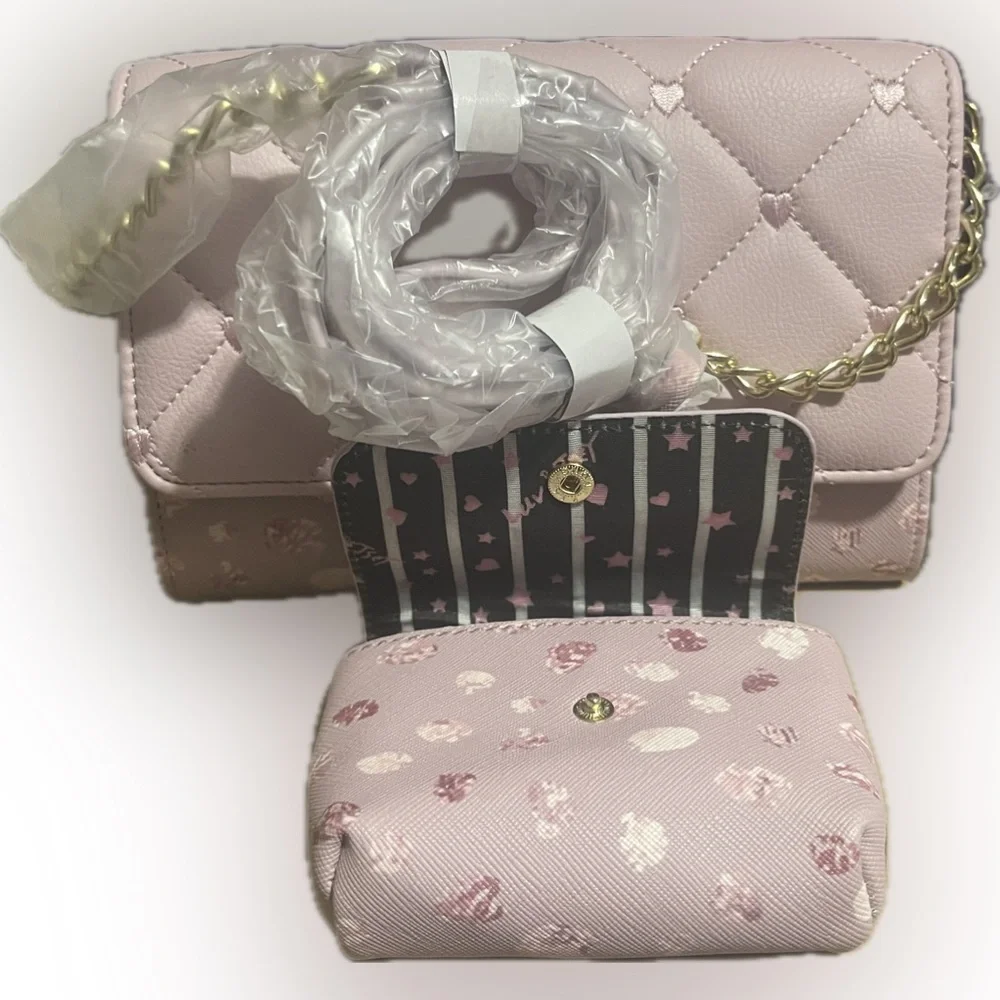 BETSEY JOHNSON Wallet On Chain with Matching Pouch Pink Multi NWT - Picture 2 of 4